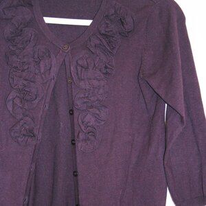 Charlie & Robin Anthropologie Sz S Cardigan Dark Purple with Ruffles